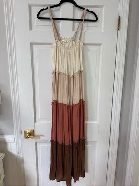 Blu Pepper Tiered Maxi Dress in Cream, Peach & Brown